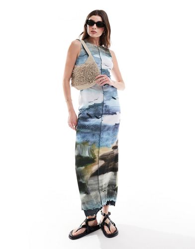 Robe longue en tulle avec bordures ondulées et imprimé paysage - Asos Design - Modalova