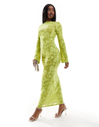 Robe longue en tulle dévoré transparent à dos échancré et manches ange - Vert citron - Asos Design - Modalova