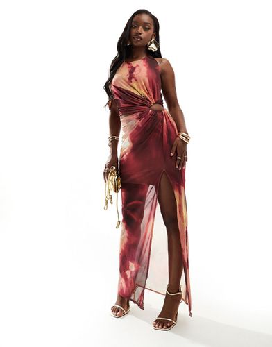 Robe longue froncée à découpe et épaules dénudées - Imprimé à fleurs rose et jaune - Asos Design - Modalova