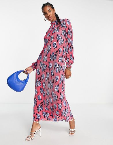 Robe longue plissée à fleurs avec col montant - Rose et bleu - Asos Design - Modalova