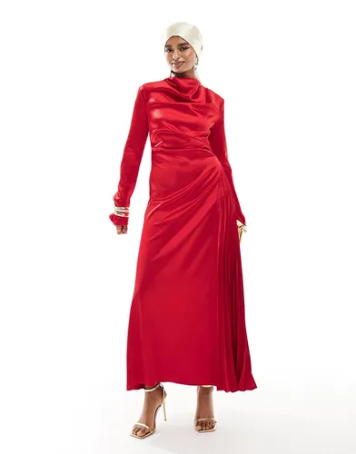 Robe longue plissée satinée - Asos Design - Modalova