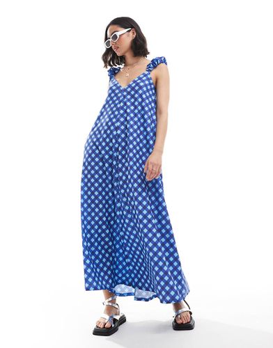 Robe longue trapèze à carreaux et manches bouffantes - Asos Design - Modalova