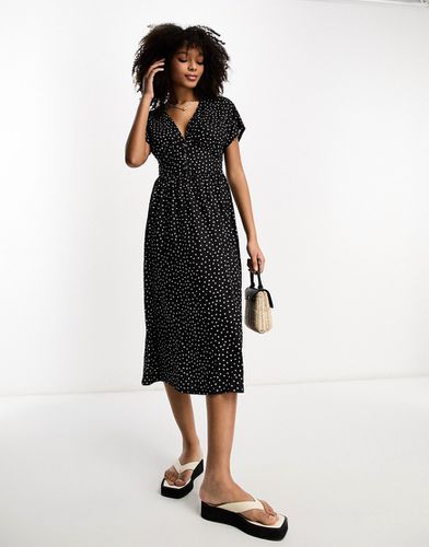 Robe mi-longue à boutons et motif pois - Noir et blanc - Asos Design - Modalova