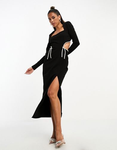 Robe mi-longue à découpe avec manches longues et bordures à strass - Asos Design - Modalova