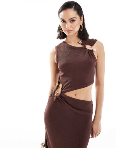 Robe mi-longue à découpes et détails métalliques - Chocolat - Asos Design - Modalova