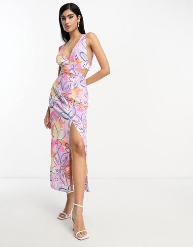 Robe mi-longue à grand imprimé fleuri avec dos nu et découpe - Asos Design - Modalova