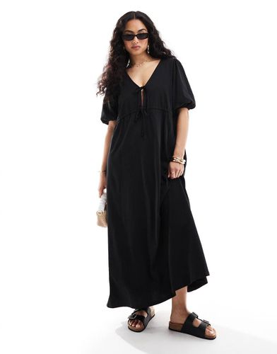 Robe mi-longue à manches bouffantes et corsage noué - Asos Design - Modalova