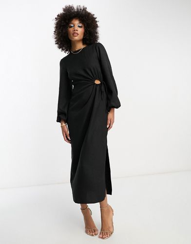 Robe mi-longue à manches longues et découpes à la taille - Noir - Asos Design - Modalova