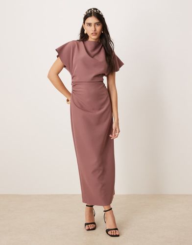 Robe mi-longue avec col montant, mancherons et dos ouvert - taupe - Asos Design - Modalova