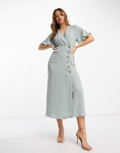 Robe mi-longue avec jupe portefeuille boutonnée et poche - Euf de canard - Asos Design - Modalova