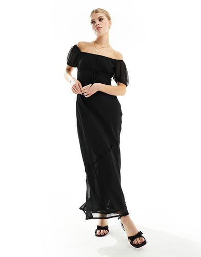 Robe mi-longue en mousseline texturée avec buste tendance folk à encolure bardot et coutures visibles - Asos Design - Modalova