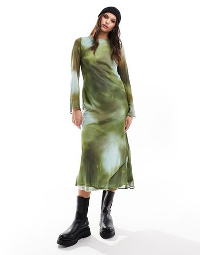 Robe mi-longue en mousseline à imprimé flou et manches longues - Asos Design - Modalova
