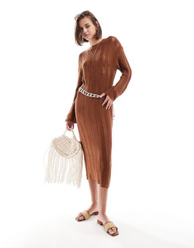 Robe mi-longue en maille ajourée - Caramel - Asos Design - Modalova