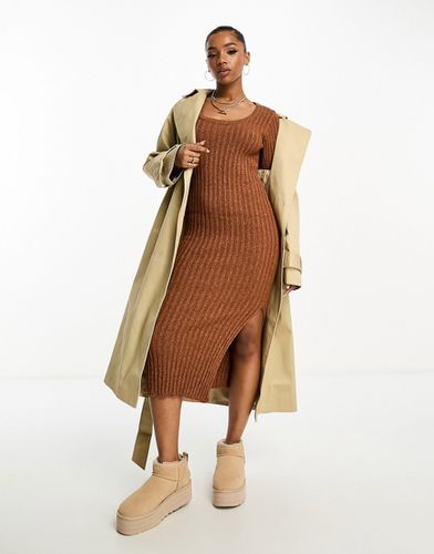 Robe mi-longue en maille texturée avec encolure carrée - Marron - Asos Design - Modalova