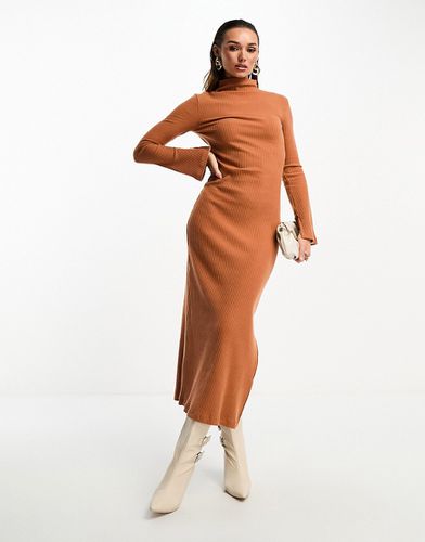 Robe mi-longue en maille ultra douce à manches longues et col montant - Rouille - Asos Design - Modalova