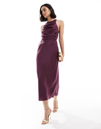 Robe mi-longue en satin avec corsage drapé - Aubergine - Asos Design - Modalova