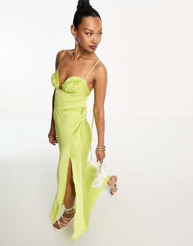 Robe mi-longue en satin avec décolleté plongeant et détail corset - Citron - Asos Design - Modalova