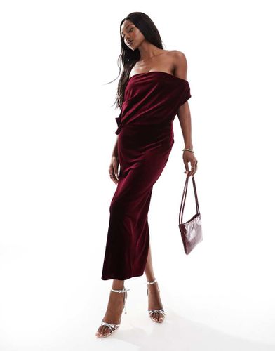 Robe mi-longue effet velours avec encolure sculpturale - Bordeaux - Asos Design - Modalova