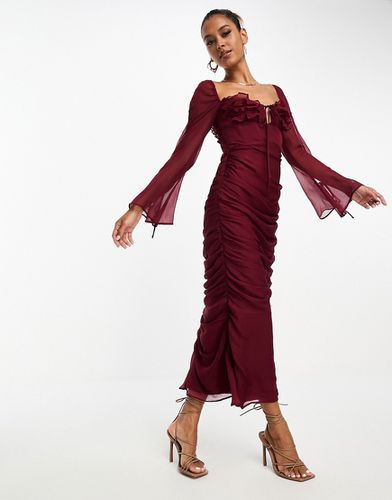 Robe mi-longue style corset à volants tendance folk - Lie-de-vin - Asos Design - Modalova