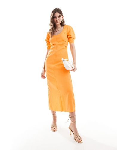 Robe mi-longue plissée à la taille à encolure dégagée - Orange - Asos Design - Modalova