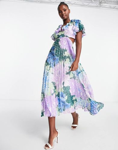 Robe mi-longue plissée à volants et imprimé floral métallisé - Asos Design - Modalova