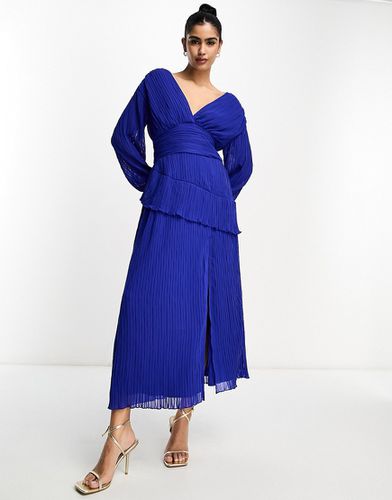 Robe mi-longue plissée avec ceinture - de cobalt - Asos Design - Modalova