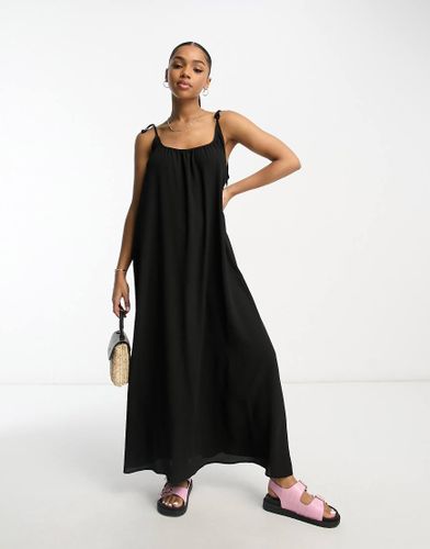 Robe nuisette longue coupe trapèze avec bretelles nouées - Noir - Asos Design - Modalova