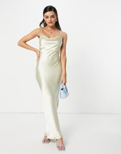 Robe nuisette longue caraco en satin ultra brillant lacée dans le dos - Huître - Asos Design - Modalova