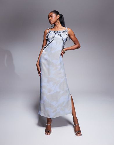 Robe nuisette longue en satin à volants - Bleu fleuri - Asos Design - Modalova