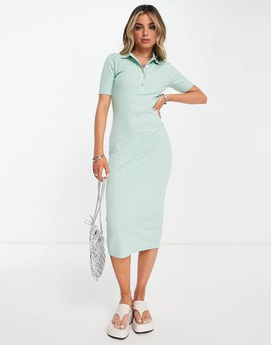 Robe polo mi-longue côtelée à manches courtes - Menthe - Asos Design - Modalova