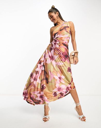 Robe plissée mi-longue asymétrique à imprimé fleuri abstrait avec découpe - Jaune - Asos Design - Modalova