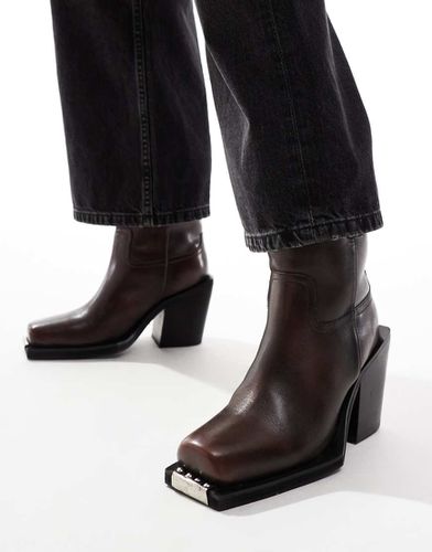 Relax - Bottines style western en cuir avec bout renforcé - Marron poli - Asos Design - Modalova