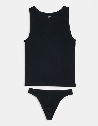 Rib thong and vest set in black - Asos Design - Modalova