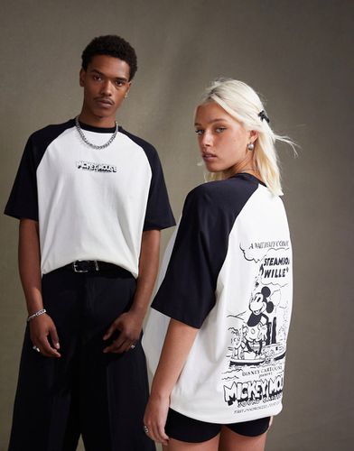 T-shirt unisexe oversize à imprimé Mickey Mouse et manches raglan - Blanc cassé - Asos Design - Modalova