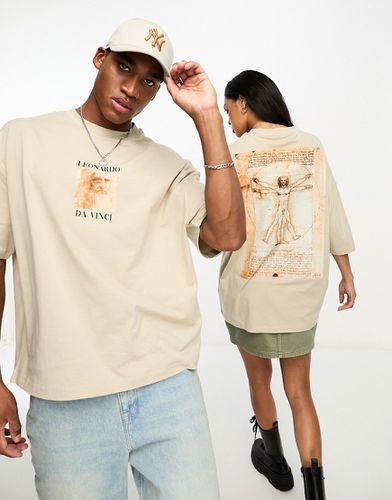T-shirt unisexe oversize avec imprimé Leonardo Da Vinci - Beige - Asos Design - Modalova