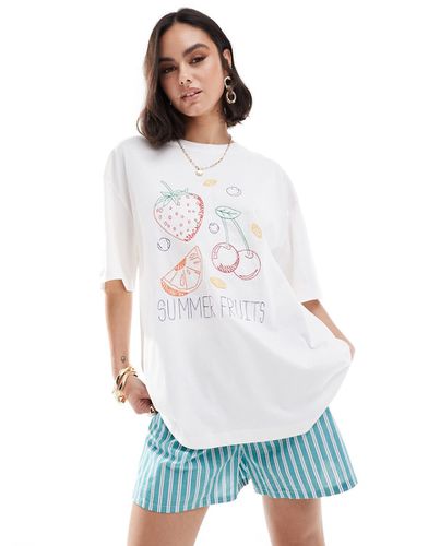 T-shirt boyfriend avec broderie Summer Fruits - Crème - Asos Design - Modalova