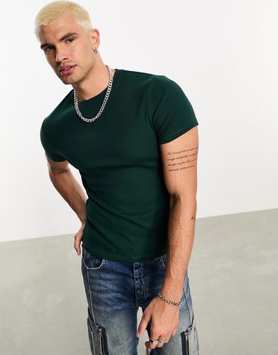 T-shirt côtelé moulant à col ras de cou - foncé - Asos Design - Modalova