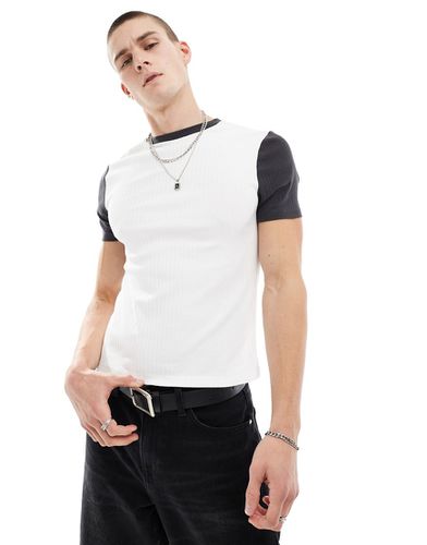 T-shirt crop top côtelé coupe près du corps à manches contrastantes - /gris - Asos Design - Modalova