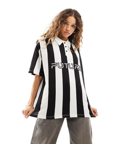 T-shirt épais oversize avec col et motif football - Rayures noires et blanches - Asos Design - Modalova