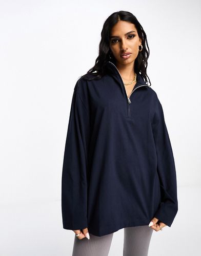 T-shirt manches longues à col zippé - Bleu marine - Asos Design - Modalova