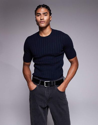 T-shirt moulant en maille légère côtelée - Marine - Asos Design - Modalova