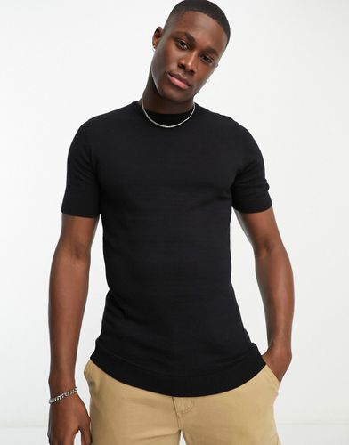 T-shirt moulant en maille légère de coton - Noir - Asos Design - Modalova