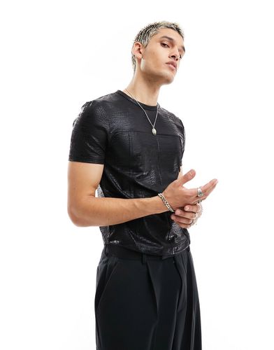 T-shirt moulant en similicuir aspect croco avec détail corset - Asos Design - Modalova