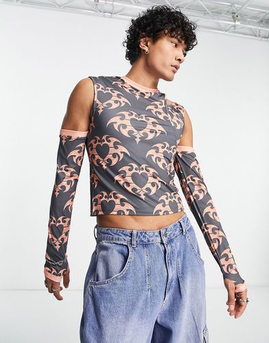 T-shirt moulant imprimé sur l'ensemble à manches longues et découpes - Asos Design - Modalova