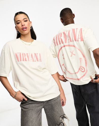 T-shirt oversize unisexe avec imprimé groupe Nirvana sous licence - Blanc cassé - Asos Design - Modalova