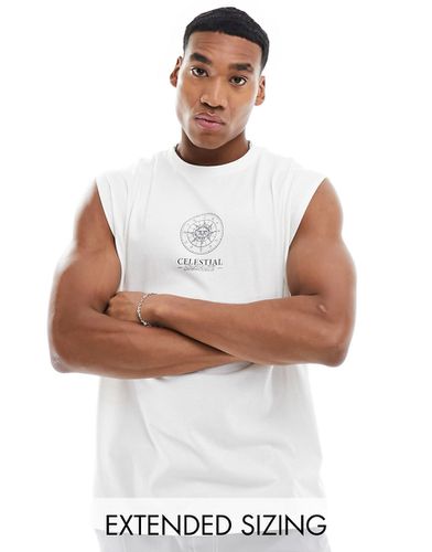 T-shirt oversize à imprimé céleste sur la poitrine - Blanc - Asos Design - Modalova
