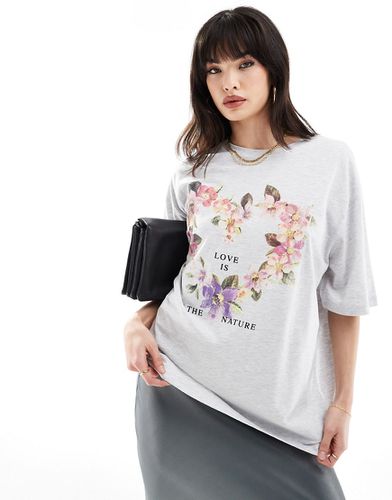 T-shirt oversize à imprimé caur en fleurs - Asos Design - Modalova