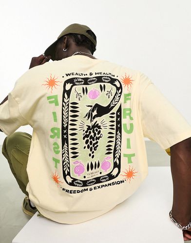 T-shirt oversize à imprimé fruits au dos - Taupe - Asos Design - Modalova