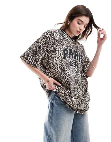 T-shirt oversize à imprimé léopard avec imprimé Paris et liserés - Asos Design - Modalova