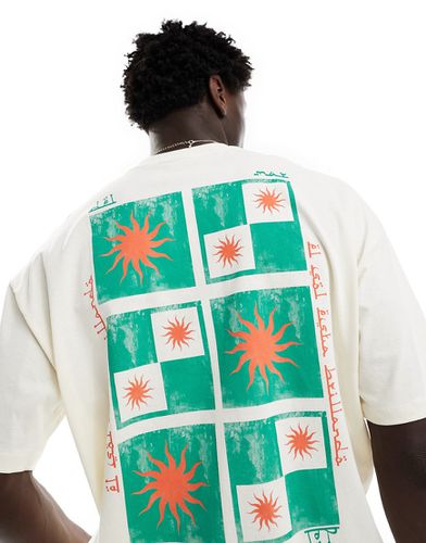 T-shirt oversize à imprimé mosaïque et soleil sur la poitrine et au dos - cassé - Asos Design - Modalova